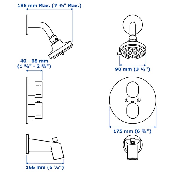 BROGRUND Bath/shwr set w thermostatic mixer, chrome-plated