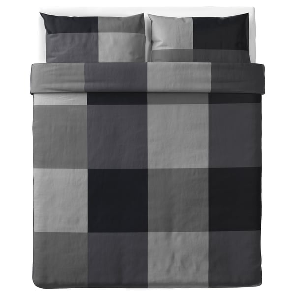 BRUNKRISSLA Duvet cover and pillowcase(s), black, Full/Queen (Double/Queen)