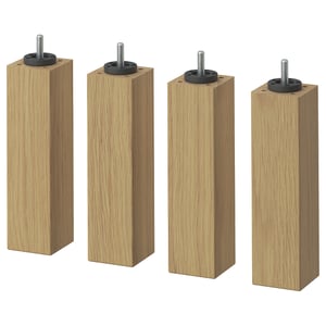 Four BURFJORD wooden legs in light brown, with adjustable screws and black caps.