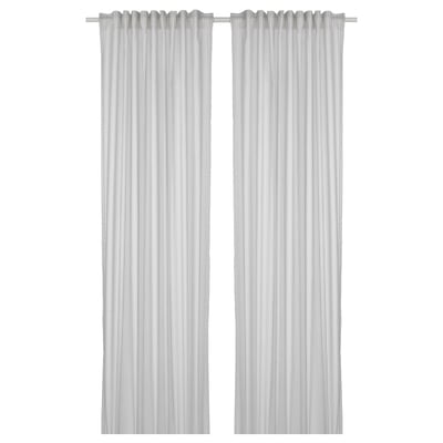 BYMOTT Curtains, 1 pair, white/light grey striped/with heading tape, 120x250 cm