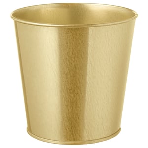 Displays a golden metal planter named DAIDAI. It is cylindrical with a smooth surface, perfect for indoor plants.