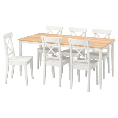 DANDERYD / INGOLF Table and 6 chairs, oak veneer white/white, 180x90 cm