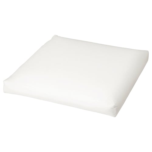 A white DUVHOLMEN pillow, rectangular in shape, with a smooth surface and soft material.