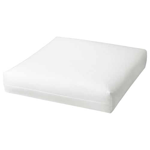 A white DUVHOLMEN inner cushion. Its rectangular, soft, and made from recycled polyester.