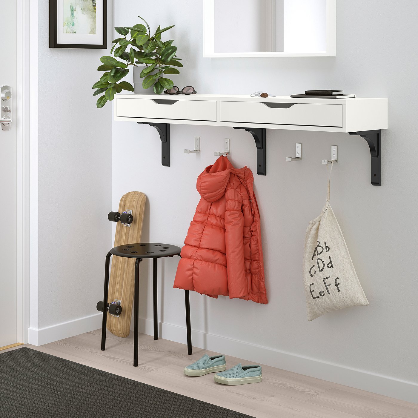 EKBY ALEX / RAMSHULT wall shelf, white/black, 119x29 cm - IKEA