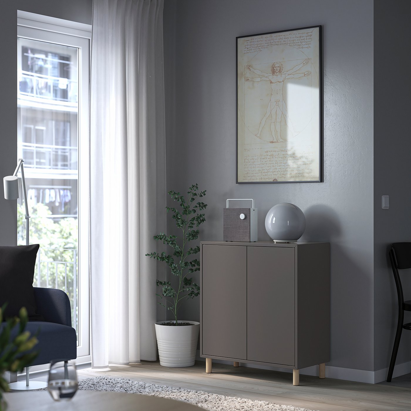 EKET cabinet combination with legs, dark grey/wood, 70x35x80 cm - IKEA