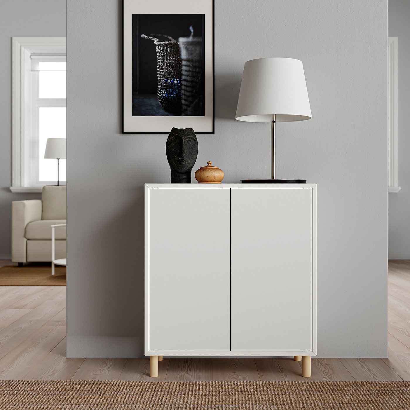 IKEA EKET ホワイト チェスト 3段 EKET cabinet combination with legs, white/wood, 70x35x80 cm