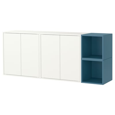 EKET Wall-mounted cabinet combination, white/dark grey-blue, 175x35x70 cm
