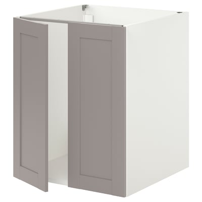 ENHET Base cabinet for sink w doors, white/grey frame, 61x63x76 cm