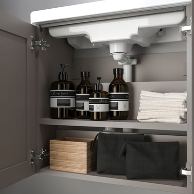 ENHET Base cb f washbasin w 2 doors, grey/grey frame, 61x32x61 cm