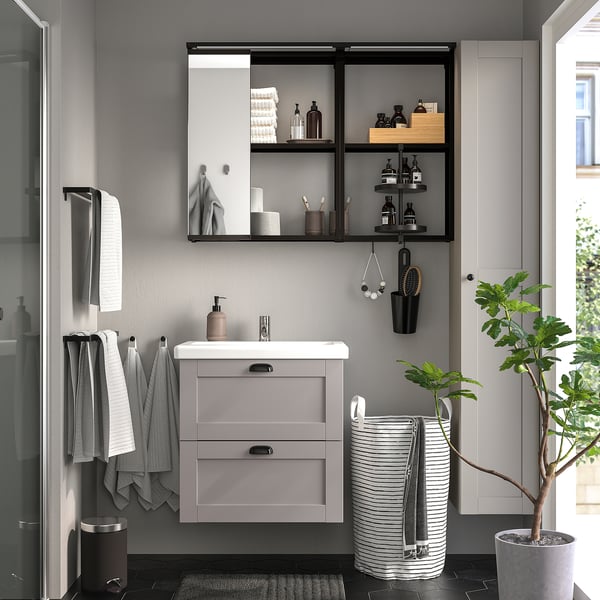 ENHET Bathroom, anthracite/grey frame, 61 cm