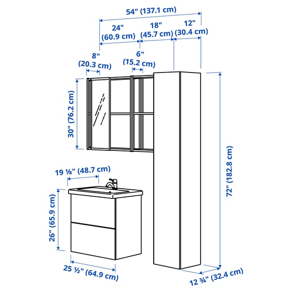 ENHET Bathroom, anthracite/grey frame, 61 cm