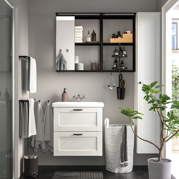 ENHET Bathroom, anthracite/white frame, 61 cm