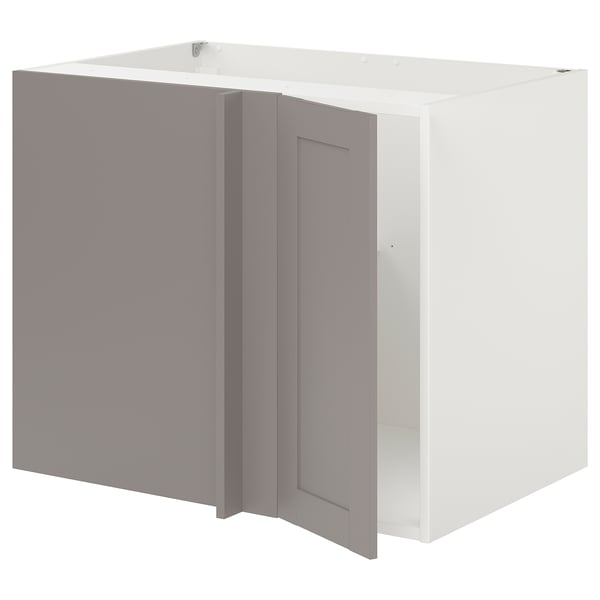 ENHET Corner base cabinet with shelf/door, white/grey frame