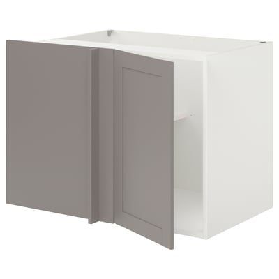 ENHET Corner base cabinet with shelf/door, white/grey frame