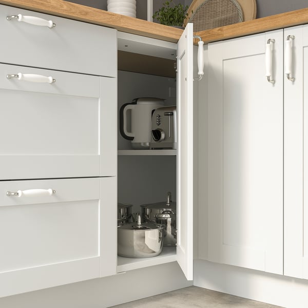 ENHET Corner base cabinet with shelf/door, white/white frame