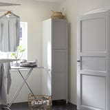 ENHET High cabinet with 2 doors, white/grey frame, 45.7x62.9x203.2 cm
