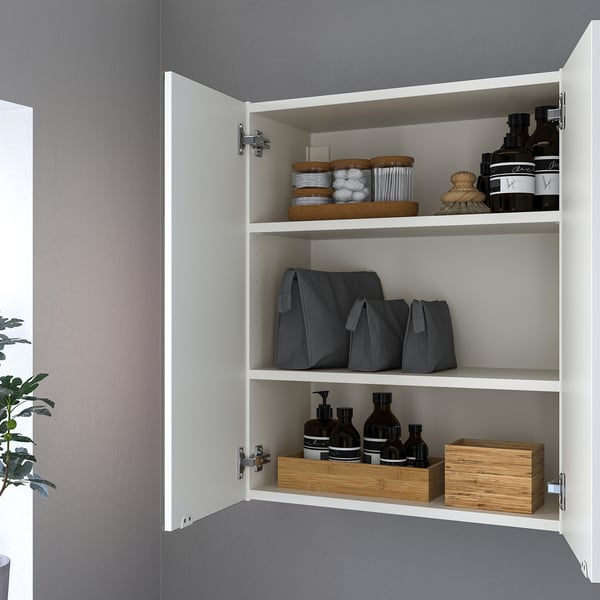 ENHET Mirror cb with 2 doors, white, 61x32x76 cm