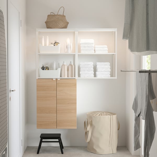 ENHET Storage combination, white/oak effect, 122x32x152 cm