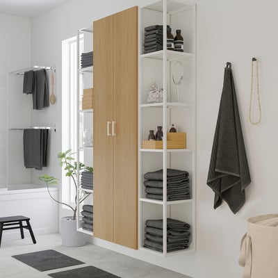 ENHET Storage combination, white/oak effect, 122x32x183 cm