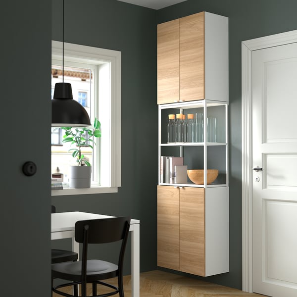 ENHET Storage combination, white/oak effect, 61x32x229 cm