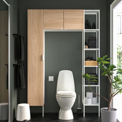ENHET Storage combination, white/oak effect, 137x32x203 cm