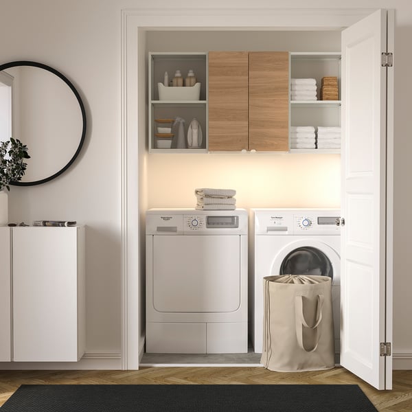 ENHET Storage combination, white/oak effect, 152x32x76 cm