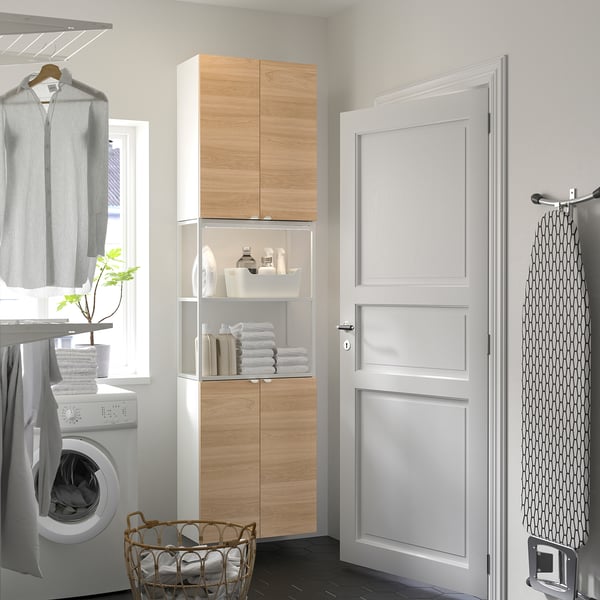 ENHET Storage combination, white/oak effect, 61x32x229 cm