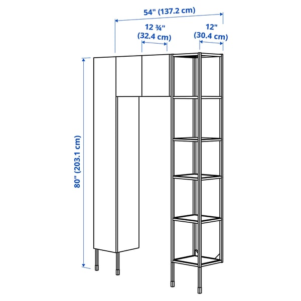 ENHET Storage combination, white/oak effect, 137x32x203 cm