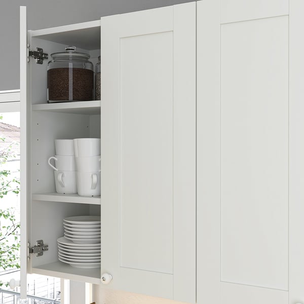 ENHET Wall cb w 2 shlvs/doors, white/white frame, 61x32x76 cm