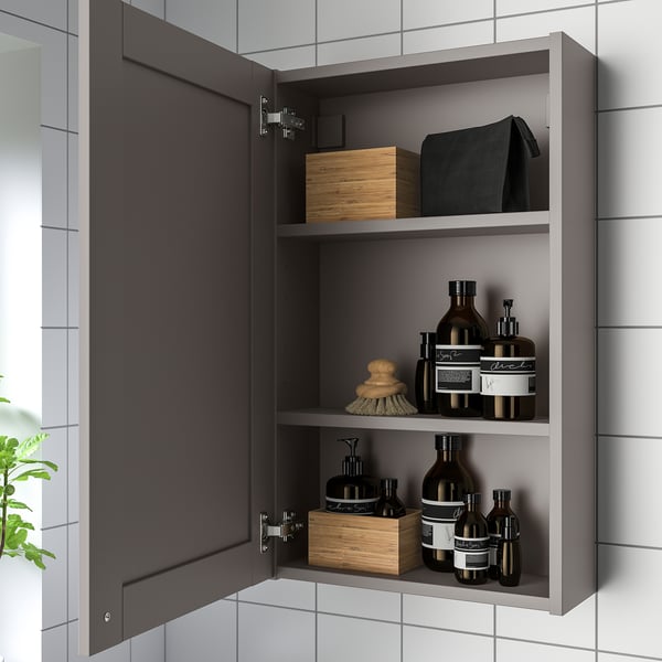 ENHET Wall cb with 1 door, grey/grey frame, 46x17x76 cm