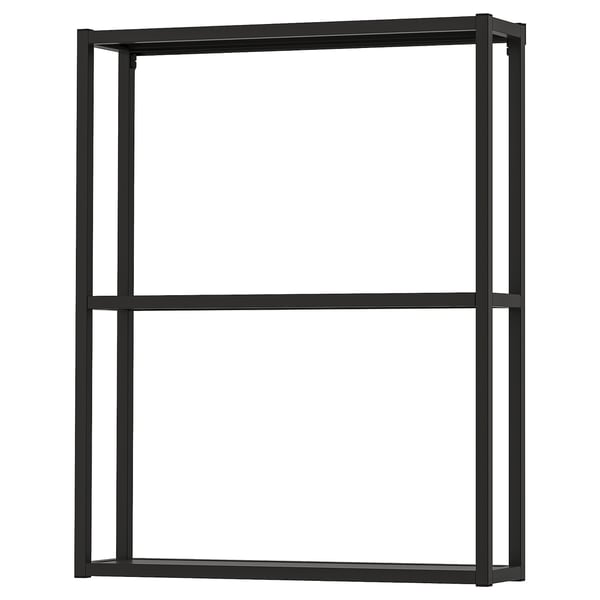 ENHET black metal storage rack, 3 shelves, industrial design.