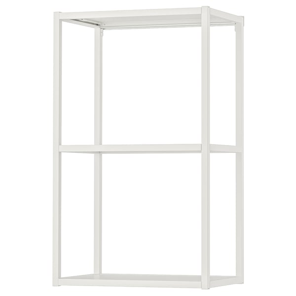 White ENHET open frame unit with two shelves. Modern, minimalist design for bath or kitchen.