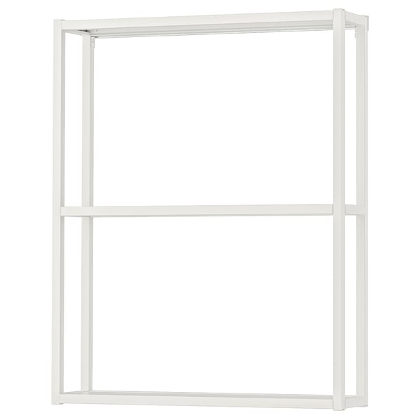 White ENHET open shelving unit, metal frame with 2 shelves.