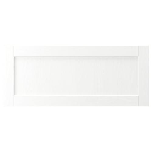 White ENKÖPING cabinet, classic design with wood grain texture, minimalist.