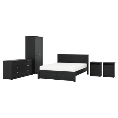 FÅGELFJÄLLET Bedroom furniture, set of 5, black oak effect, Queen
