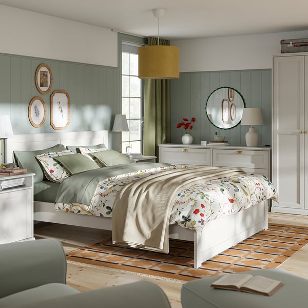 FÅGELFJÄLLET Bedroom furniture, set of 5, off-white, Queen