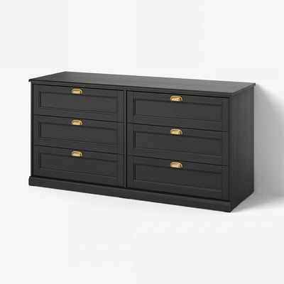 FÅGELFJÄLLET Chest of 6 drawers, black oak effect, 160x51x78 cm