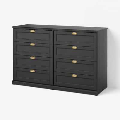 FÅGELFJÄLLET Chest of 8 drawers, black oak effect, 160x51x101 cm