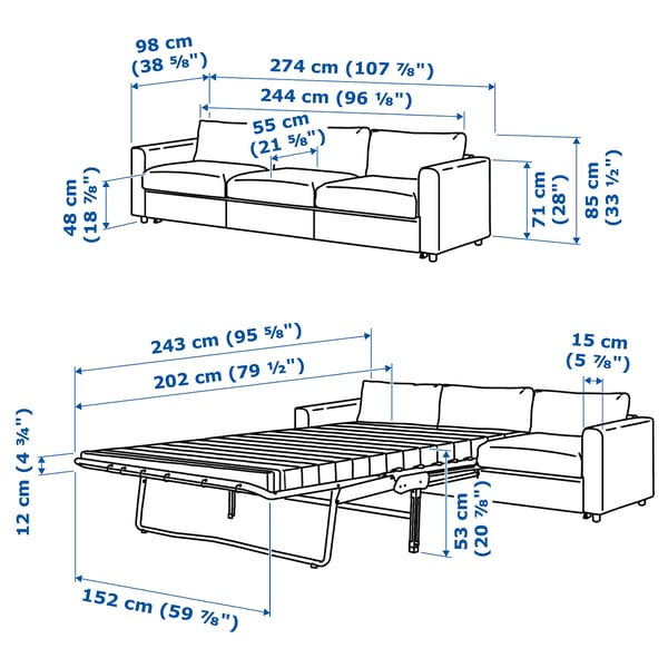 FINNALA 3-seat sofa-bed, Grann/Bomstad black