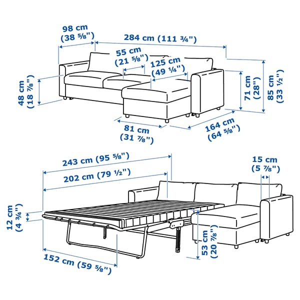 FINNALA 3-seat sofa-bed with chaise longue, Gunnared medium grey