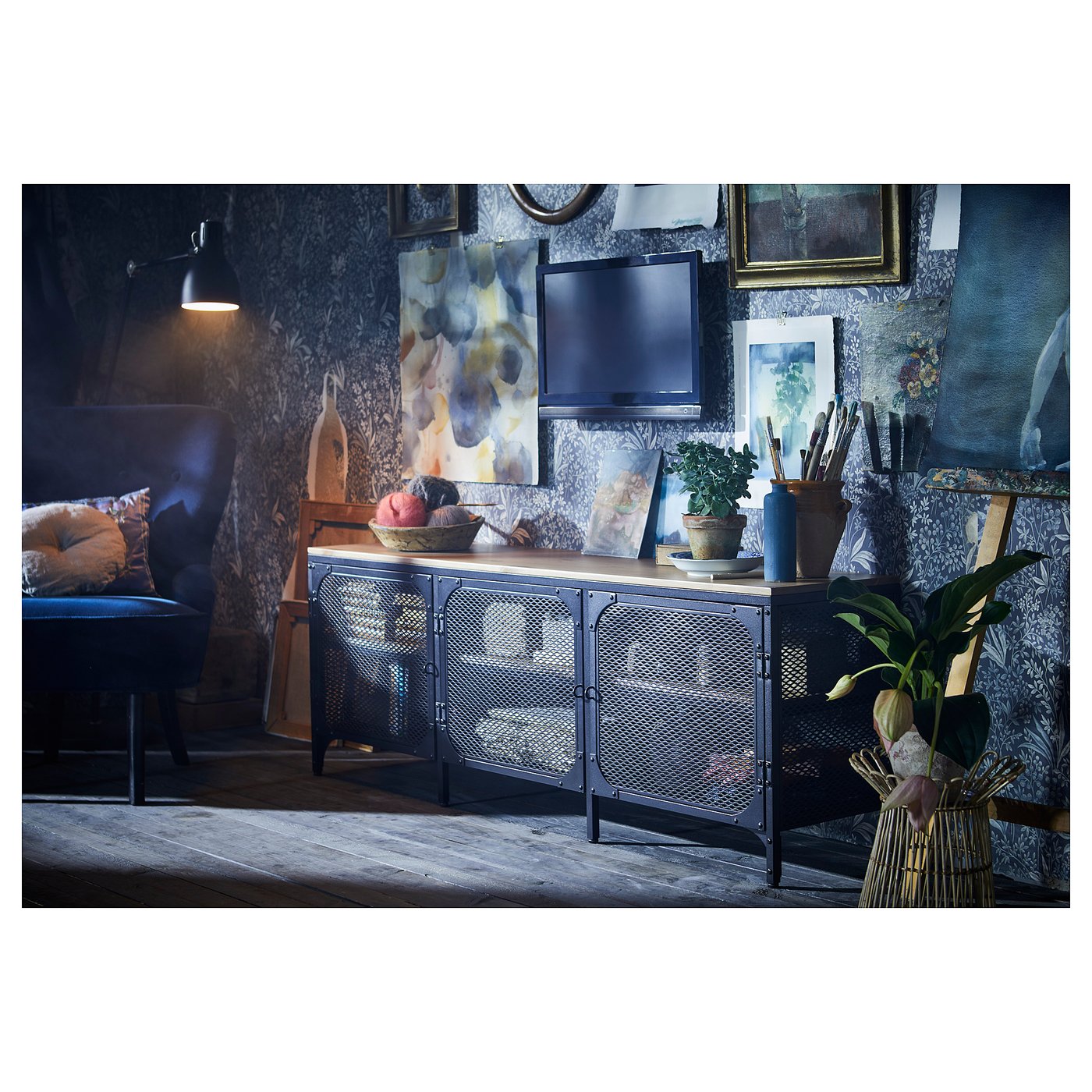 FJÄLLBO TV bench, black, 150x36x54 cm - IKEA