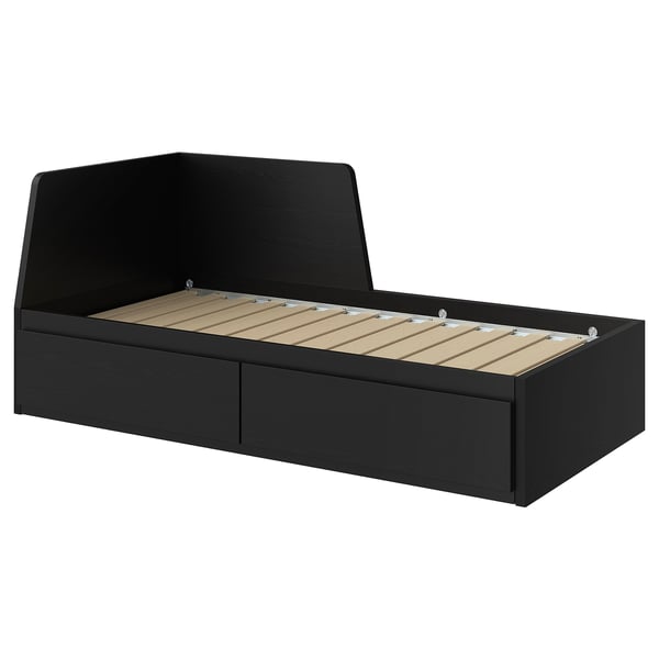 FLEKKE Day-bed frame with 2 drawers, black-brown, Twin