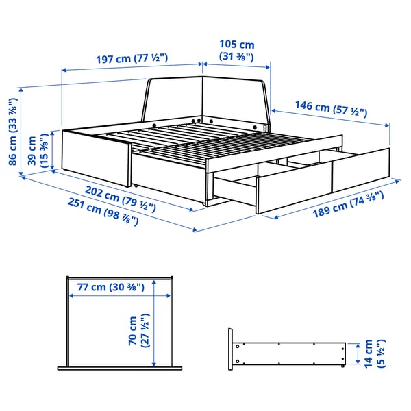 FLEKKE Day-bed frame with 2 drawers, black-brown, Twin