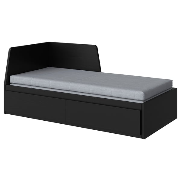 FLEKKE Day-bed w 2 drawers/2 mattresses, black-brown/Ågotnes firm, Twin