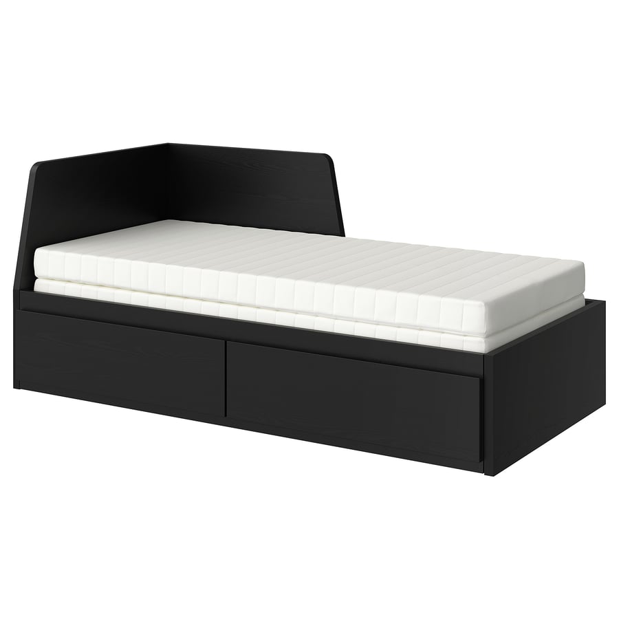 FLEKKE Daybed w 2 drawers/2 mattresses, blackbrown/Meistervik firm