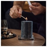 FRUKTSKOG Scented pillar candle, Vetiver & geranium/black-turquoise, 30 hr