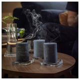 FRUKTSKOG Scented pillar candle, Vetiver & geranium/black-turquoise, 30 hr