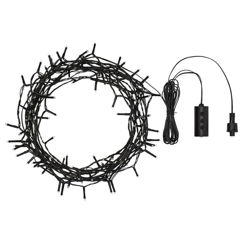 Image GETKÅL string lights, round, black, with control box and cord. Perfect for decorating outdoors with colourful, adjustable light modes.