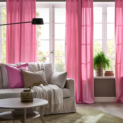 GINSTMOTT Curtains, 1 pair, pink/with heading tape, 145x250 cm